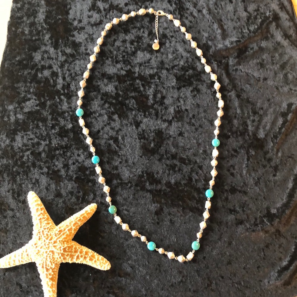 Vintage Bill Blass Silver tone and turquoise color necklace